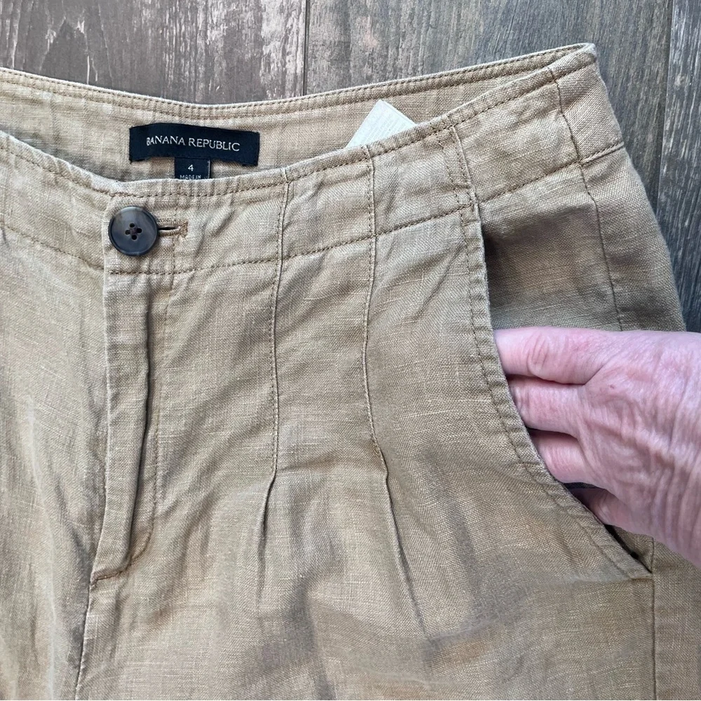 Banana Republic Linen Wide Leg High Rise Trousers Tan Khaki Women‘s Pants Size 4